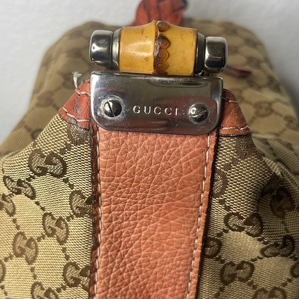 Gucci GG Canvas Bamboo Bar Hobo Bag Braided Strap Vintage - Picture 8 of 13
